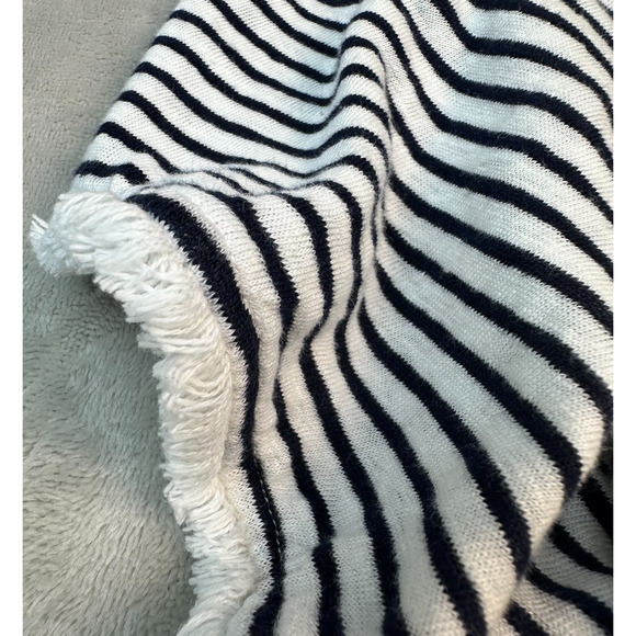 Chico's Navy White Stripe Fringed Flutter Short Sleeve 100% Linen Top Sz 3 ( L ) - Picture 3 of 16